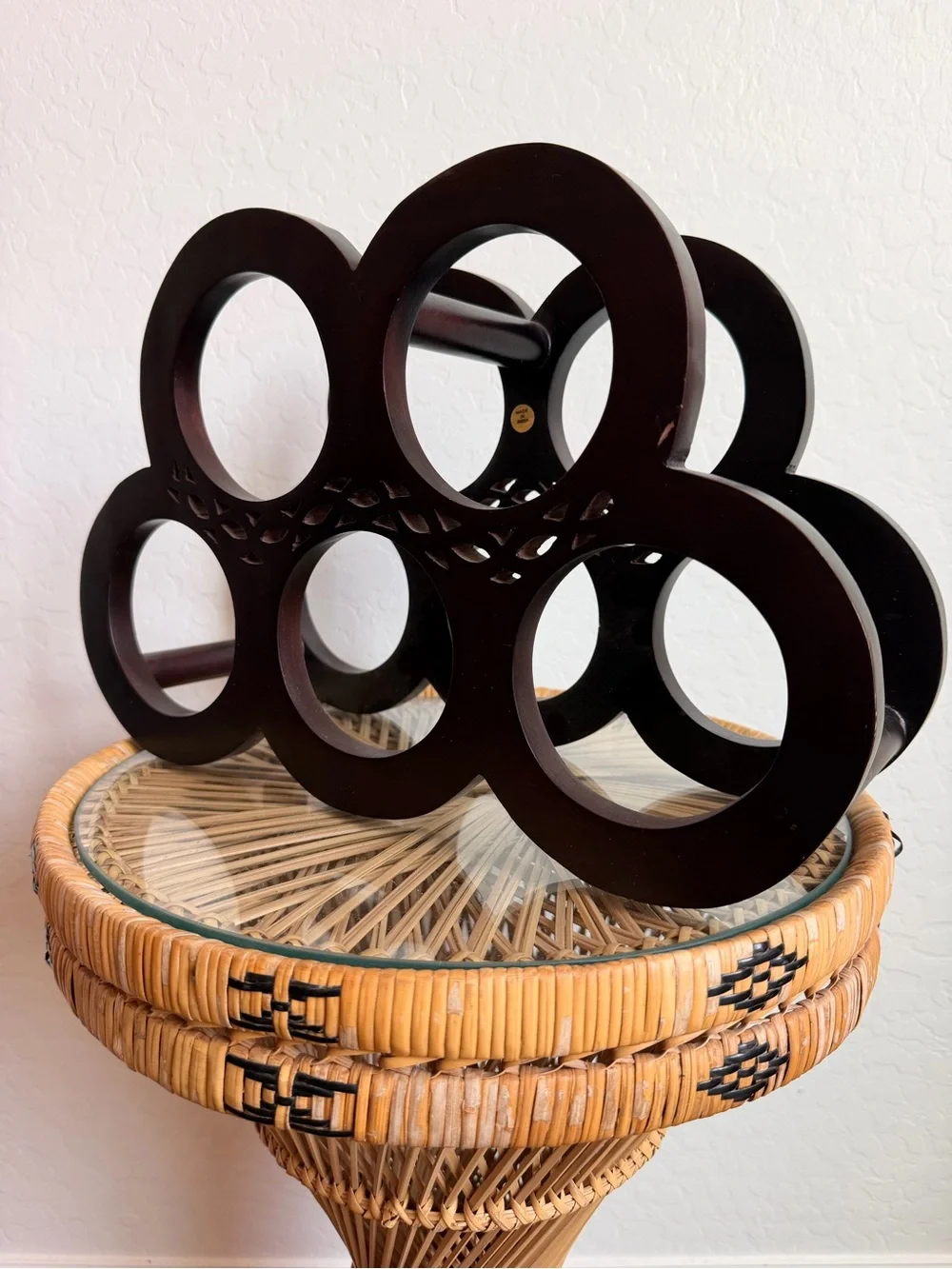 VINTAGE 90s WOOD CIRCLE WINE RACK